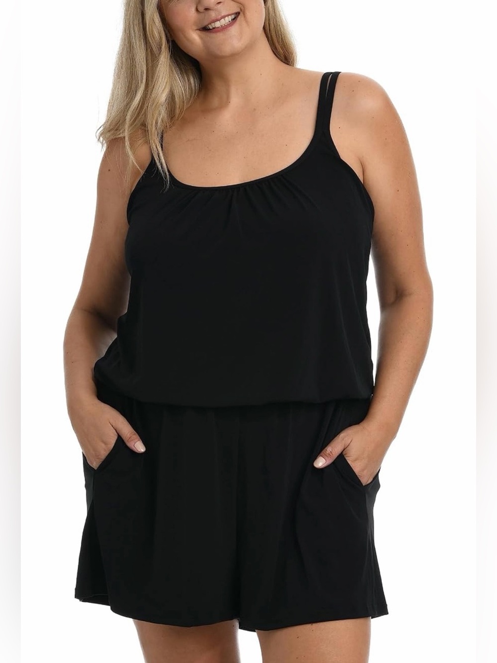 Maxine of Hollywood Black Jersey Swim Romper One Piece/Cover Up 16W